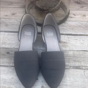 Eileen Fisher Gray Pointed-Toe D'Orsay Flats - Knit Upper